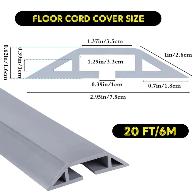 Alt view image 2 of 6 - Floor Cable Cover Cord Protector, Grey, 30 ft Heavy Duty Power Cable Cover Protector Soft Extension, Organize and Protect Wire on Floor for Home Office or Outdoor Setting