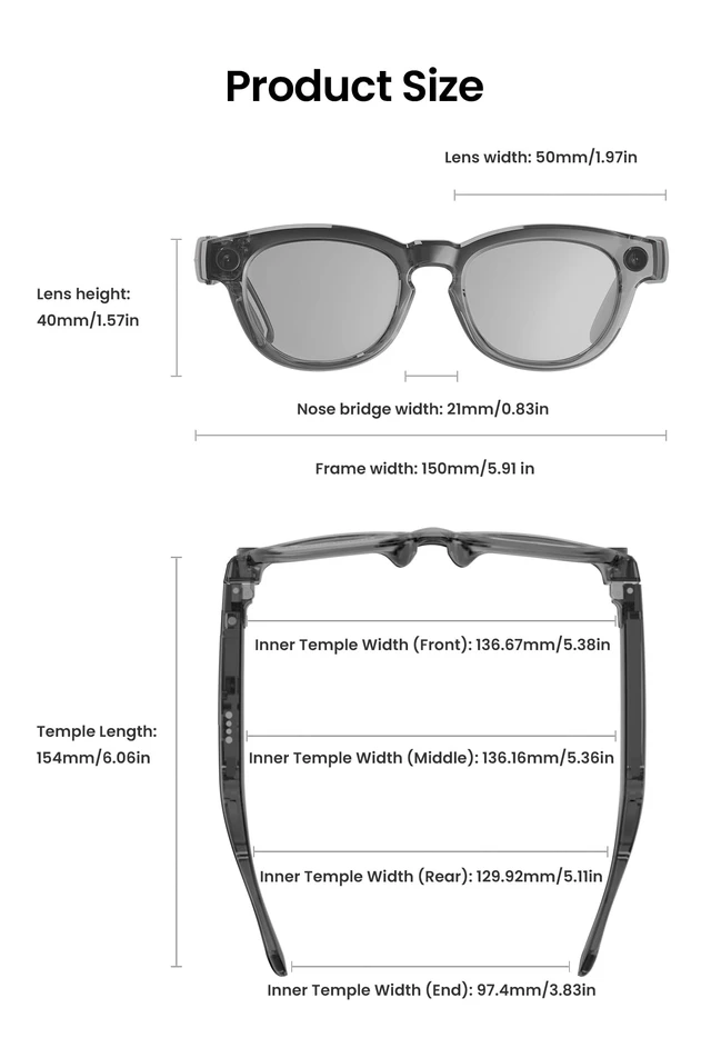 Alt view image 2 of 7 - G1 AI Smart Glasses with Camera and bluetooth, 8MP Video Recording Glasses Camera glasses with AI translation, visual recognition, voice assistant, Bluetooth audio and hands-free photo/video capture