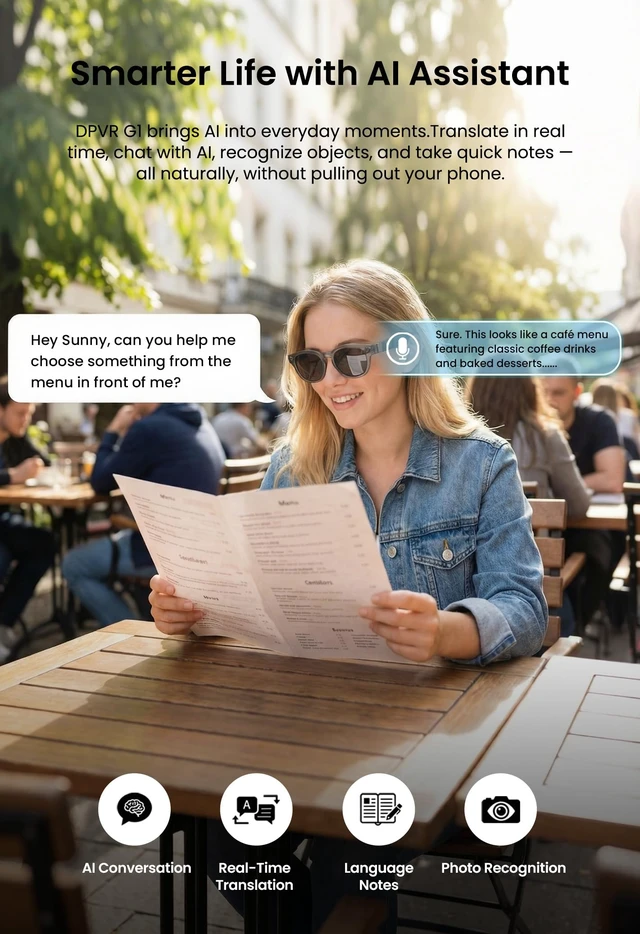 Alt view image 5 of 7 - G1 AI Smart Glasses with Camera and bluetooth, 8MP Video Recording Glasses Camera glasses with AI translation, visual recognition, voice assistant, Bluetooth audio and hands-free photo/video capture