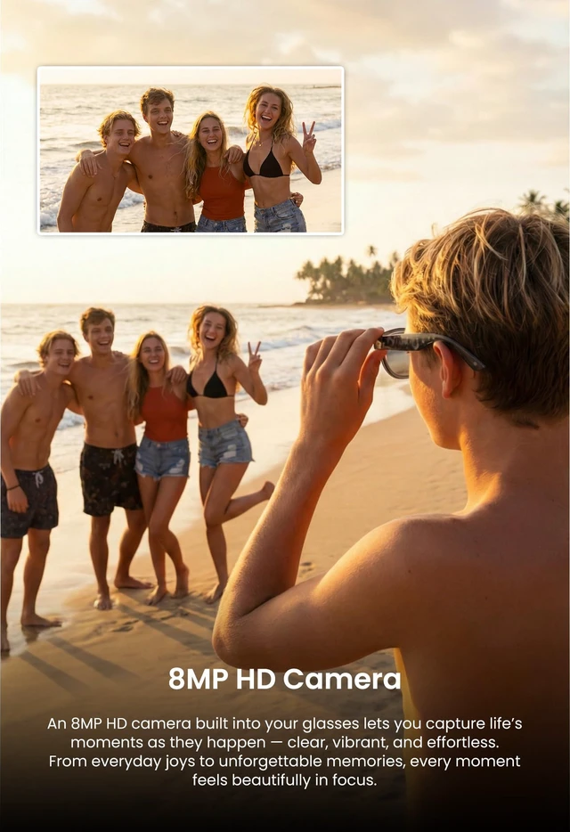 Alt view image 4 of 7 - G1 AI Smart Glasses with Camera and bluetooth, 8MP Video Recording Glasses Camera glasses with AI translation, visual recognition, voice assistant, Bluetooth audio and hands-free photo/video capture