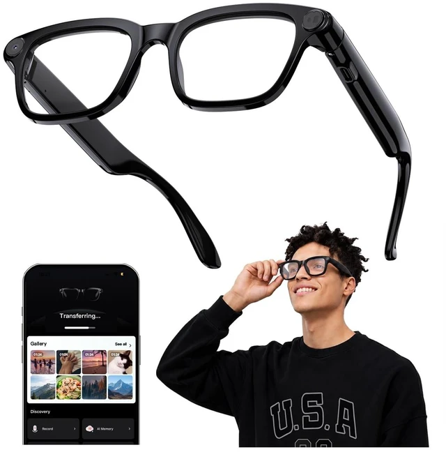 Main image of AI Smart Glasses with Camera, 4K POV Recording, Transparent Lens 8MP photos, AI real-time translation, Object recognition, Bluetooth 5.4 open-ear audio for travel, work, and daily use