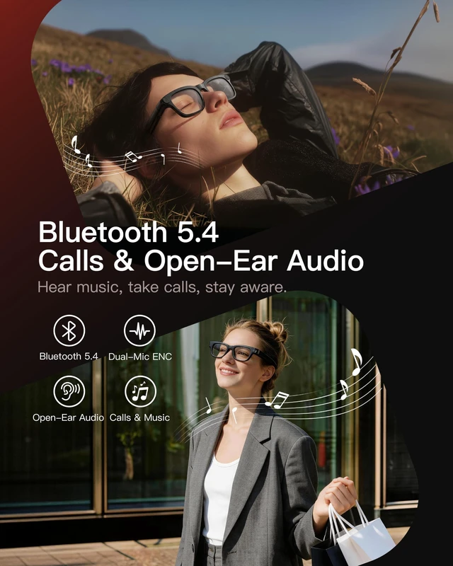 Alt view image 3 of 7 - AI Smart Glasses with Camera, 4K POV Recording, Transparent Lens 8MP photos, AI real-time translation, Object recognition, Bluetooth 5.4 open-ear audio for travel, work, and daily use