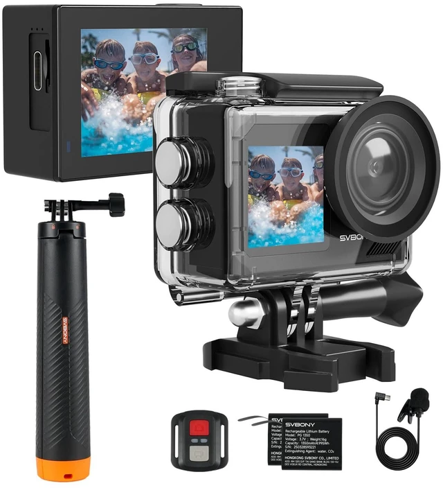 Main image of SVGo2 Underwater Camera for Swimming Pool, Beach Vacation,Snorkeling 4-in-1 floating selfie stick tripod, 98ft waterproof with case, 50MP 5X Zoom, 2x1350mAh Batteries, EIS 2.0 Dual Touch-Screen