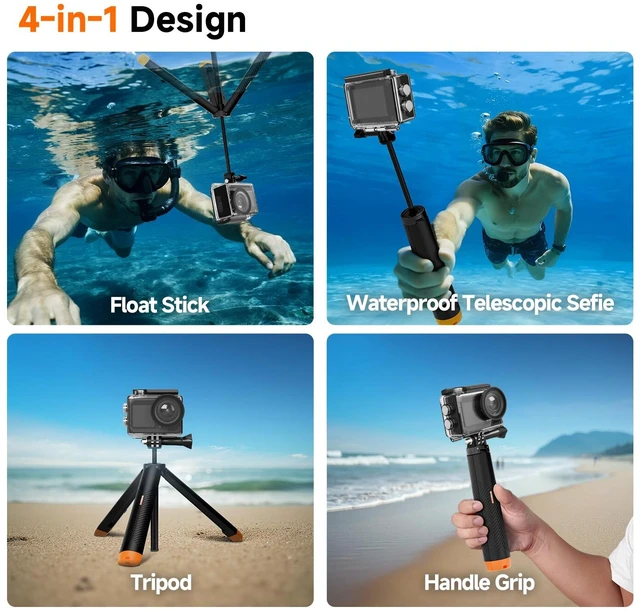 Alt view image 5 of 7 - SVGo2 Underwater Camera for Swimming Pool, Beach Vacation,Snorkeling 4-in-1 floating selfie stick tripod, 98ft waterproof with case, 50MP 5X Zoom, 2x1350mAh Batteries, EIS 2.0 Dual Touch-Screen