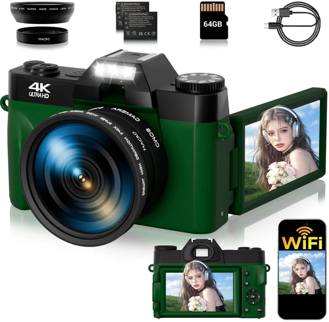 Main image of 4K Digital Camera for Photography, 75MP WiFi Vlogging Camera for YouTube, 3" 180° Flip Screen Point and Shoot Camera with 64GB SD Card, 2 Batteries, Compact Travel Camera for Beginners