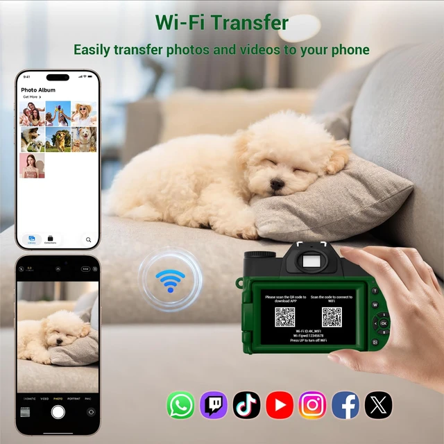 Alt view image 4 of 7 - 4K Digital Camera for Photography, 75MP WiFi Vlogging Camera for YouTube, 3" 180° Flip Screen Point and Shoot Camera with 64GB SD Card, 2 Batteries, Compact Travel Camera for Beginners