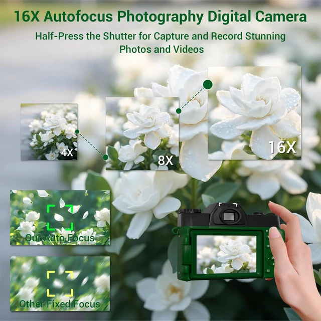 Alt view image 5 of 7 - 4K Digital Camera for Photography, 75MP WiFi Vlogging Camera for YouTube, 3" 180° Flip Screen Point and Shoot Camera with 64GB SD Card, 2 Batteries, Compact Travel Camera for Beginners