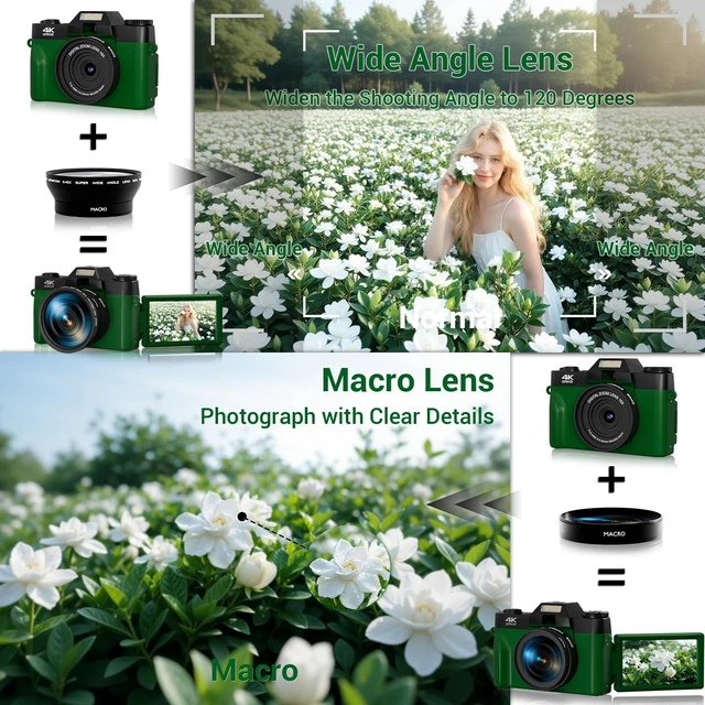 Alt view image 6 of 7 - 4K Digital Camera for Photography, 75MP WiFi Vlogging Camera for YouTube, 3" 180° Flip Screen Point and Shoot Camera with 64GB SD Card, 2 Batteries, Compact Travel Camera for Beginners