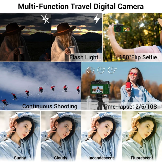 Alt view image 7 of 7 - 4K Digital Camera for Photography, 75MP WiFi Vlogging Camera for YouTube, 3" 180° Flip Screen Point and Shoot Camera with 64GB SD Card, 2 Batteries, Compact Travel Camera for Beginners