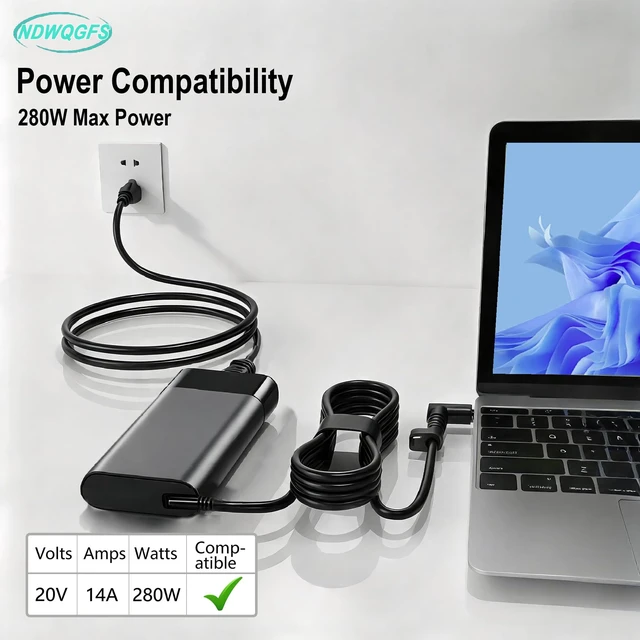 Alt view image 2 of 7 - 280W Charger for HP Omen ZBook Fury ZBook Studio Gaming Laptop 4.5*3.0MM Power Supply Adapter for OMEN 16 15 17 OMEN Transcend ZBook Fury 16 G8 G9 G10 ZBook Studio 16 TPN-LA27 TPN-CA26