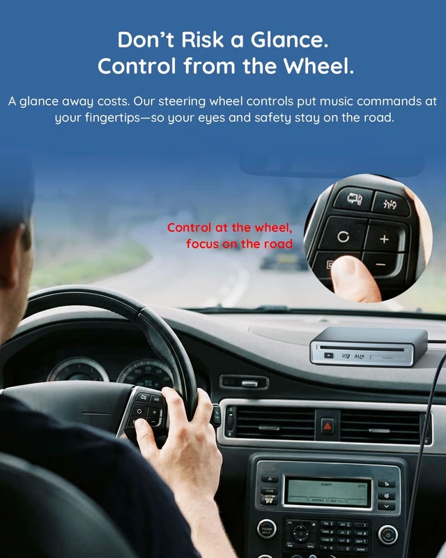 Alt view image 6 of 7 - Portable CD Player for Car, External, USB Plug & Play, Anti-Skip Works via Car USB-A, USB-C or AUX, Steering Wheel & Screen Control, AUX Decoder, Cables & Remote Included, Also TV, PC