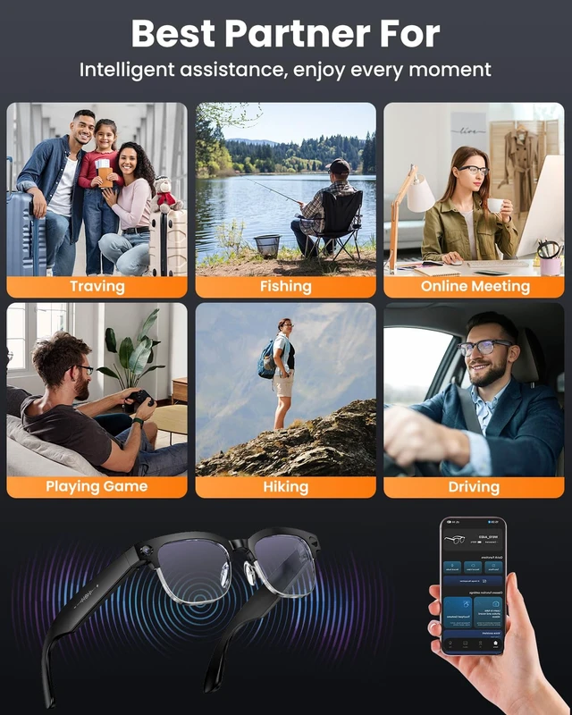Alt view image 5 of 6 - AI Smart Glasses 8MP Anti-Shake Camera Glasses, 290mAh, BT Call, 4K HD Camera with Video Recording Dual Mic, Simultaneous Interpretation/GPT Identify ObjectsBlue Light