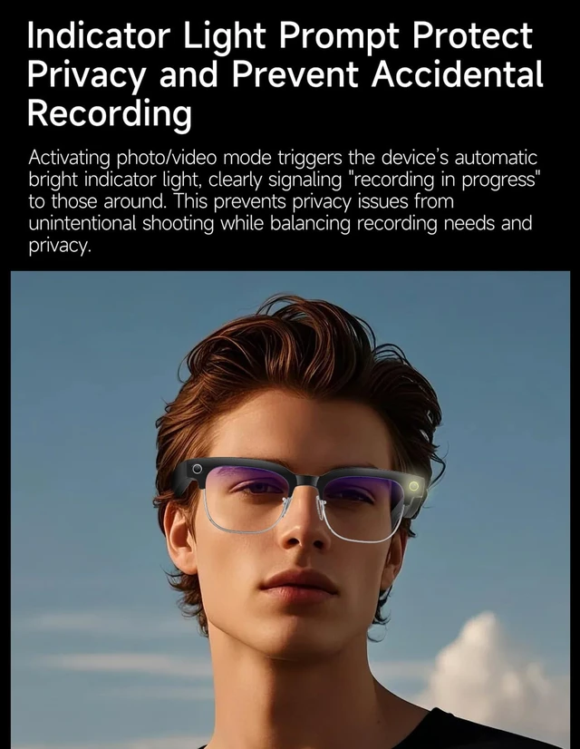 Alt view image 6 of 6 - AI Smart Glasses 8MP Anti-Shake Camera Glasses, 290mAh, BT Call, 4K HD Camera with Video Recording Dual Mic, Simultaneous Interpretation/GPT Identify ObjectsBlue Light