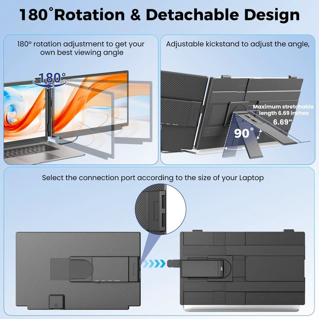 Alt view image 5 of 7 - Laptop Screen Extender, FHD 1080P Laptop Monitor Extender Dual Screen, 15.6 Detachable Portable Monitor for Laptops 13-17" with USB-C/HDMI Port, Plug n Play for Windows/Mac/Android/Switch/PS5