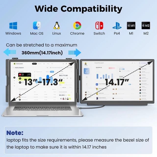Alt view image 7 of 7 - Laptop Screen Extender, FHD 1080P Laptop Monitor Extender Dual Screen, 15.6 Detachable Portable Monitor for Laptops 13-17" with USB-C/HDMI Port, Plug n Play for Windows/Mac/Android/Switch/PS5