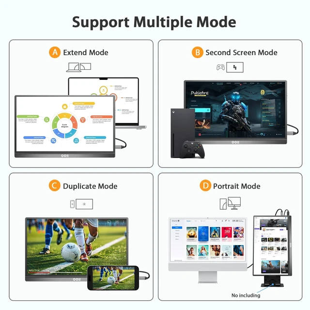 Alt view image 4 of 7 - Portable Monitor, 15.6" FHD IPS 1080P USB C Travel Monitor for Laptop Plug and Play, Ultra-Slim HDR Second Screen for Laptop, Mac, Phone, Xbox, PS5/4, Built-in Speaker with Protective Case