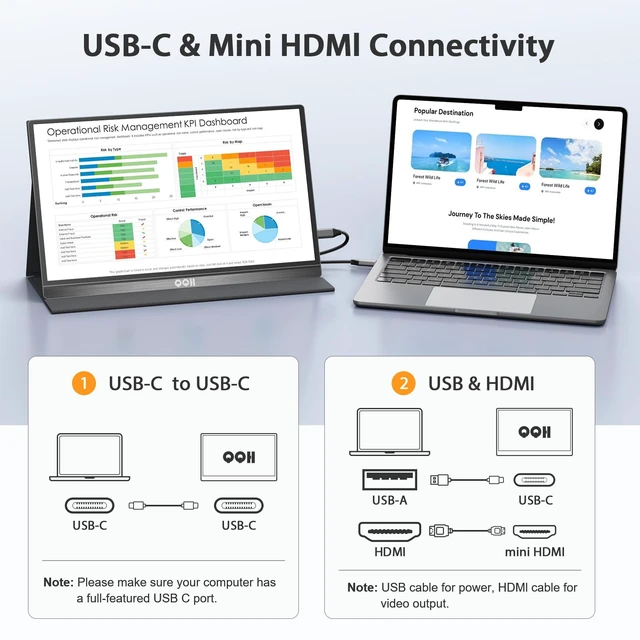 Alt view image 6 of 7 - Portable Monitor, 15.6" FHD IPS 1080P USB C Travel Monitor for Laptop Plug and Play, Ultra-Slim HDR Second Screen for Laptop, Mac, Phone, Xbox, PS5/4, Built-in Speaker with Protective Case