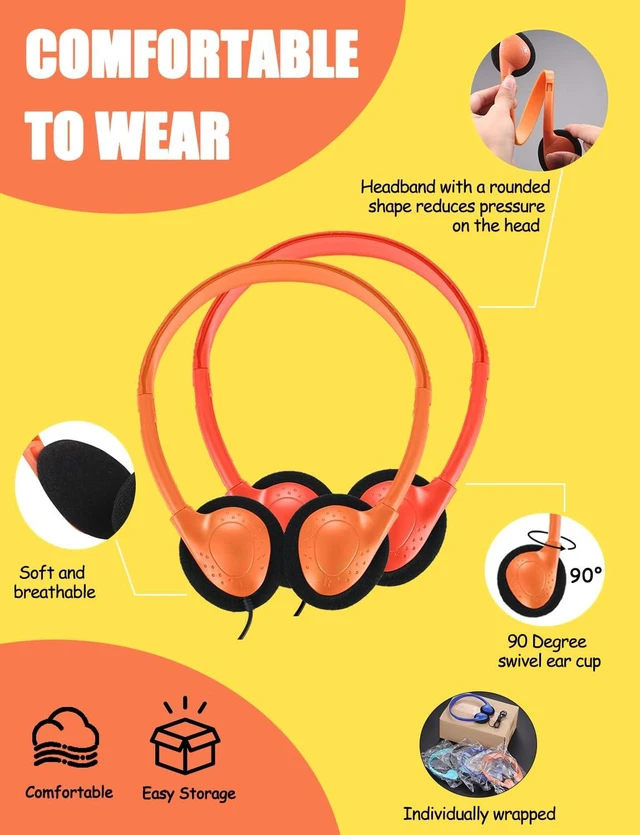 Alt view image 5 of 7 - Ladont 50 Pack Bulk Classroom Headphones for Kids Students School, Multi Color Wired Headphones for Children Teens Boy Girl, 3.5mm Jack for Chromebook Laptop PC