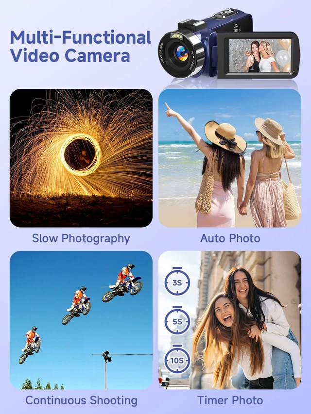 Alt view image 5 of 7 - 4K Video Camera Camcorder, UHD 56MP WiFi Vlogging Cameras,18X Digital Zoom IR Night Vision 3.0''Touch Screen Cameras with 64GB Card,Remote Control,Webcam and Battery (Blue)
