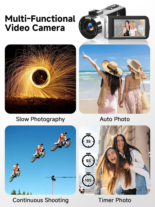 Alt view image 4 of 7 - Camcorder,FHD 4K 56MP Video Camera,WiFi Vlogging Cameras for YouTube with IR Night Vision,18X Digital Zoom 3.0''Touch Screen Video Recorder with 64GB Card,Remote Control,Webcam and Battery(Silver)