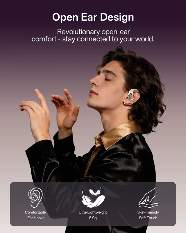 Alt view image 2 of 7 - Open Ear Headphones, Over Ear Earbuds with Ear Hooks, True Wireless Bluetooth 6.0 Earphones with Mics, Stereo Sound, Ultra-Comfort, 60H Playtime, IPX7 Waterproof Ear Buds for Running Workout