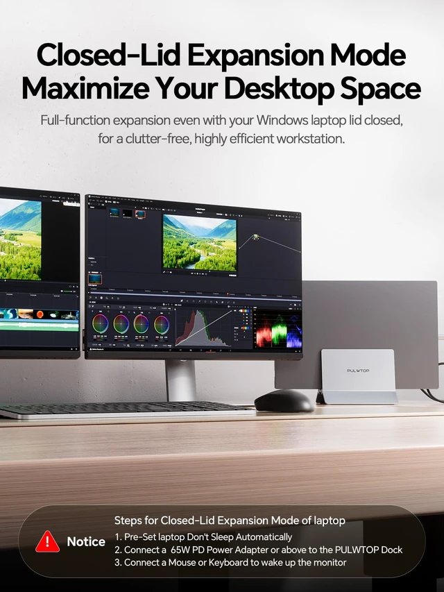 Alt view image 4 of 7 - USB C Docking Station Dual Monitor 4K@60Hz, Laptop Dock with Vertical Stand 11-in-1 Laptop Docking Station with 2HDMI, 5 USB 10Gbps, Gigabit Ethernet, PD for Home & Office (Windows Only), Gray