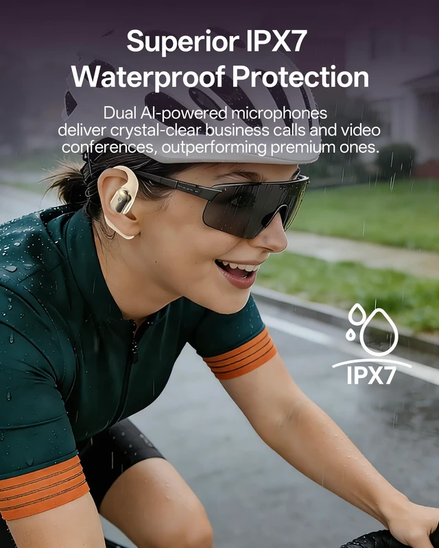 Alt view image 7 of 7 - Open Ear Headphones, Over Ear Earbuds with Ear Hooks, True Wireless Bluetooth 6.0 Earphones with Mics, Stereo Sound, Ultra-Comfort, 60H Playtime, IPX7 Waterproof Ear Buds for Running Workout