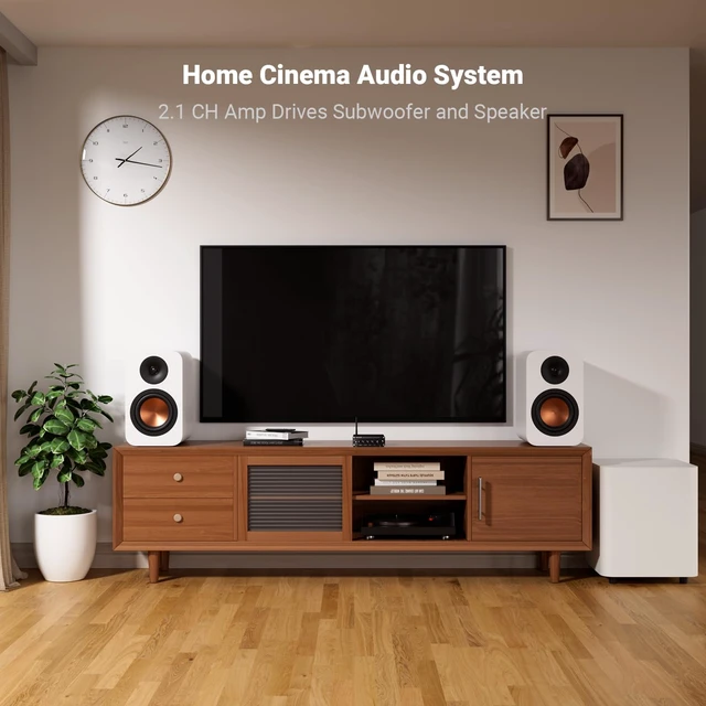 Alt view image 3 of 7 - BT30D Bluetooth 5.0 Stereo Audio Receiver Amplifier 2.1 Channel Mini Hi-Fi Class D Integrated Amp 50 Watt x2+100 Watt for Home Outdoor Passive Speakers/Subwoofer Powered Subwoofer