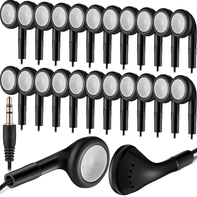 Main image of 200 Pack Earbuds Bulk Classroom Headphones Wired Earphones, Black School Ear Buds, 3.5mm, 90cm TPE Cord, No Mic, Laptop Computer Lab Library Testing Use, Individually Wrapped