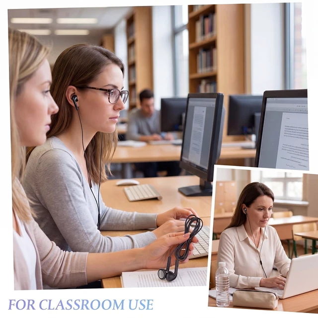 Alt view image 5 of 7 - 200 Pack Earbuds Bulk Classroom Headphones Wired Earphones, Black School Ear Buds, 3.5mm, 90cm TPE Cord, No Mic, Laptop Computer Lab Library Testing Use, Individually Wrapped