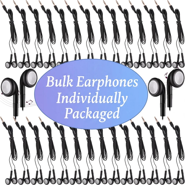 Alt view image 2 of 7 - 200 Pack Earbuds Bulk Classroom Headphones Wired Earphones, Black School Ear Buds, 3.5mm, 90cm TPE Cord, No Mic, Laptop Computer Lab Library Testing Use, Individually Wrapped