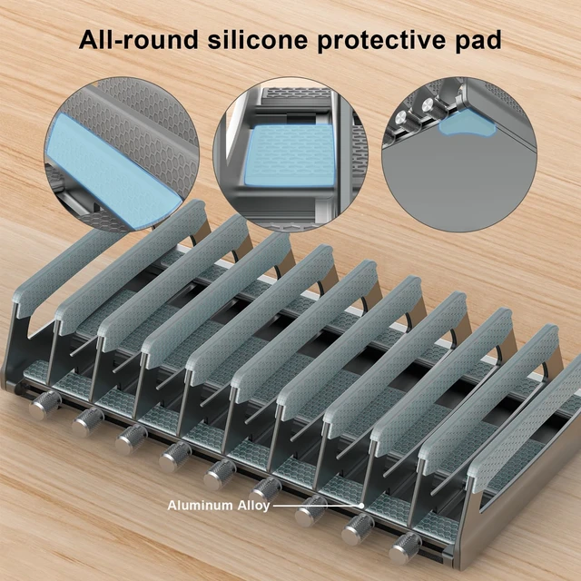 Alt view image 7 of 7 - 10-Slot Vertical Laptop Stand & Holder Adjustable Aluminum Laptop Stand Vertical for Desk Fits 10 Devices, MacBook & Gaming Laptops (Up to 17.3) Space Saving Laptop Storage Rack - Grey