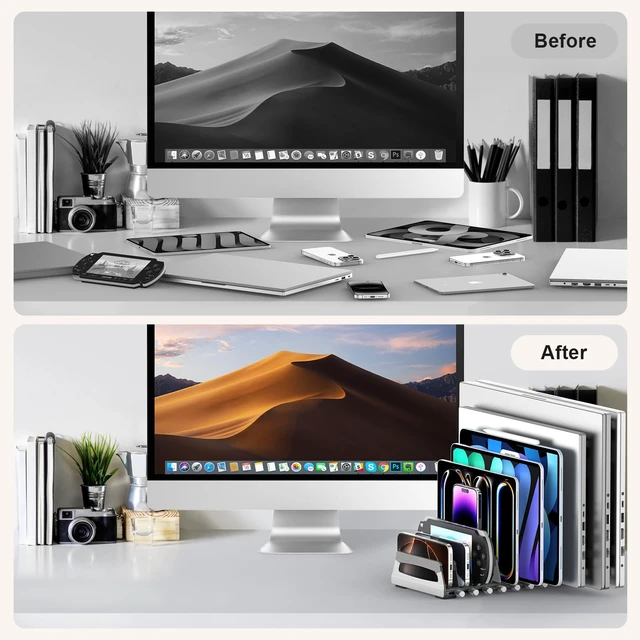 Alt view image 5 of 7 - 10-Slot Vertical Laptop Stand & Holder Adjustable Aluminum Laptop Stand Vertical for Desk Fits 10 Devices, MacBook & Gaming Laptops (Up to 17.3) Space Saving Laptop Storage Rack - Grey