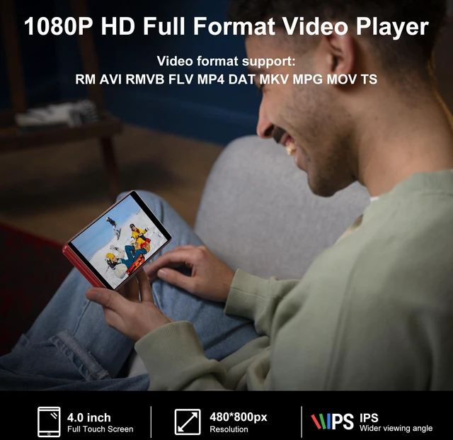 Alt view image 5 of 7 - 80GB Music Player, MP4 MP3 Player with Bluetooth and WiFi with 4-inch IPS Touch Screen Digital Audio Players, M503 Pro Spotify Player with Music, Audible, Chrome Browser, Support Up 512GB Red