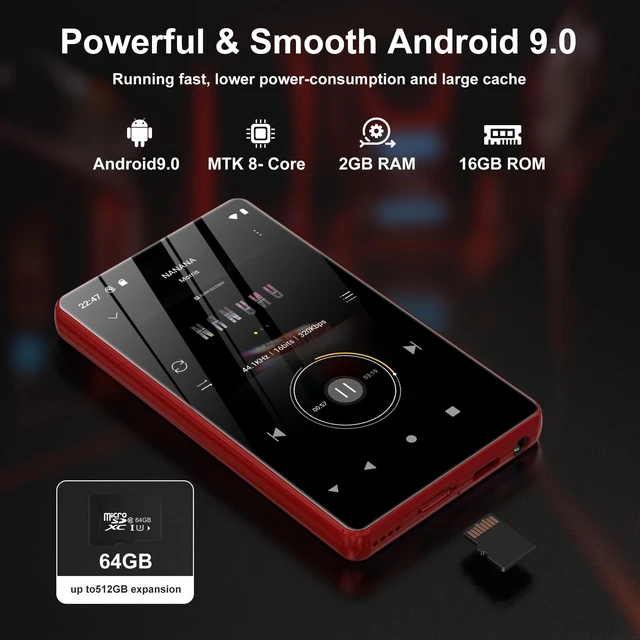 Alt view image 6 of 7 - 80GB Music Player, MP4 MP3 Player with Bluetooth and WiFi with 4-inch IPS Touch Screen Digital Audio Players, M503 Pro Spotify Player with Music, Audible, Chrome Browser, Support Up 512GB Red
