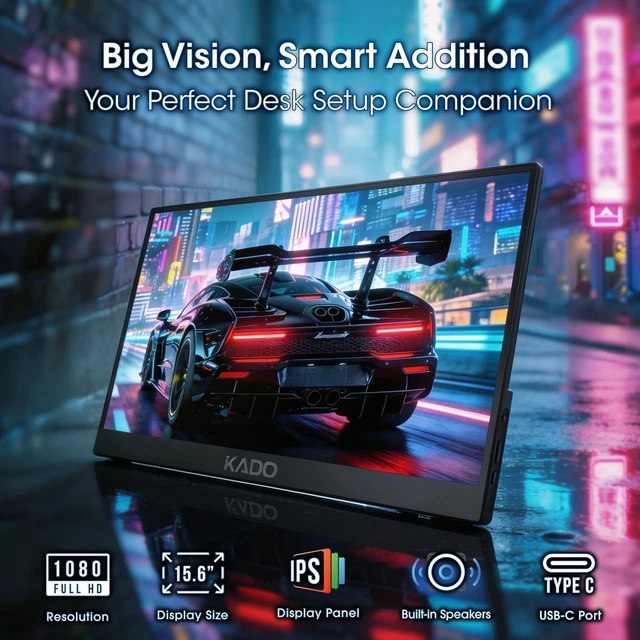 Alt view image 2 of 7 - 15.6" FHD Portable Monitor for Laptop 1080p Second Display IPS 45W Reverse Charging HDMI USB-C, 1920x1080 Laptop Screen Extender, Kickstand for PC, Mac, Dex, Tablet, Xbox, PS4/PS5, Switch