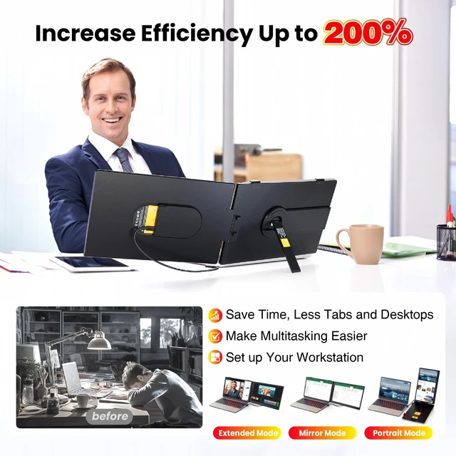 Alt view image 2 of 7 - Laptop Screen Extender, 14" FHD 1080P Portable Travel Monitor Ultra Thin 0.27", Fit 13-17" Laptop, Plug & Play, One cable connect, Screen Extender for Win/Mac/Chrome/Switch/Android