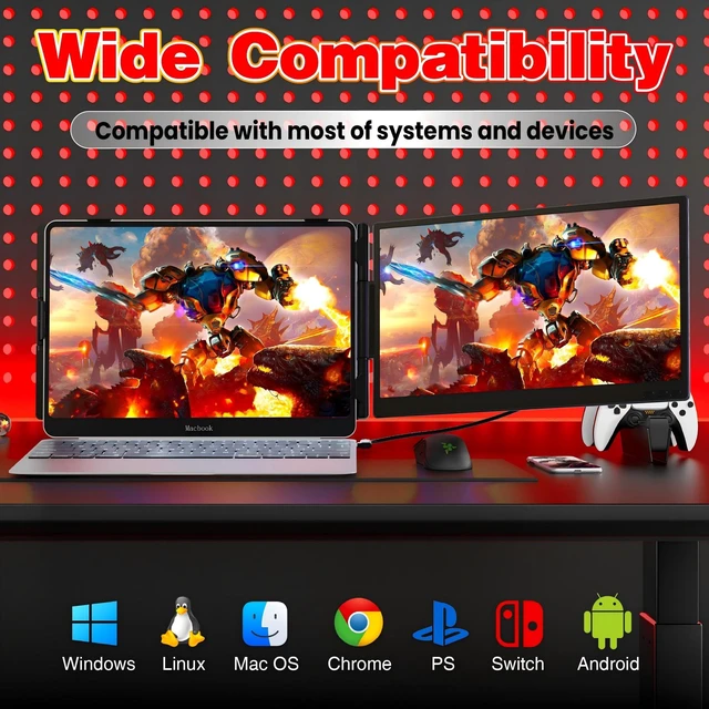 Alt view image 4 of 7 - Laptop Screen Extender, 14" FHD 1080P Portable Travel Monitor Ultra Thin 0.27", Fit 13-17" Laptop, Plug & Play, One cable connect, Screen Extender for Win/Mac/Chrome/Switch/Android