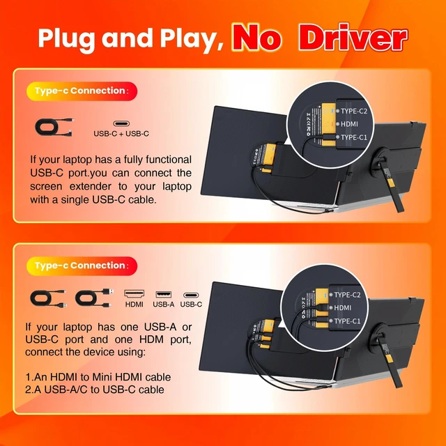 Alt view image 3 of 7 - Laptop Screen Extender, 14" FHD 1080P Portable Travel Monitor Ultra Thin 0.27", Fit 13-17" Laptop, Plug & Play, One cable connect, Screen Extender for Win/Mac/Chrome/Switch/Android