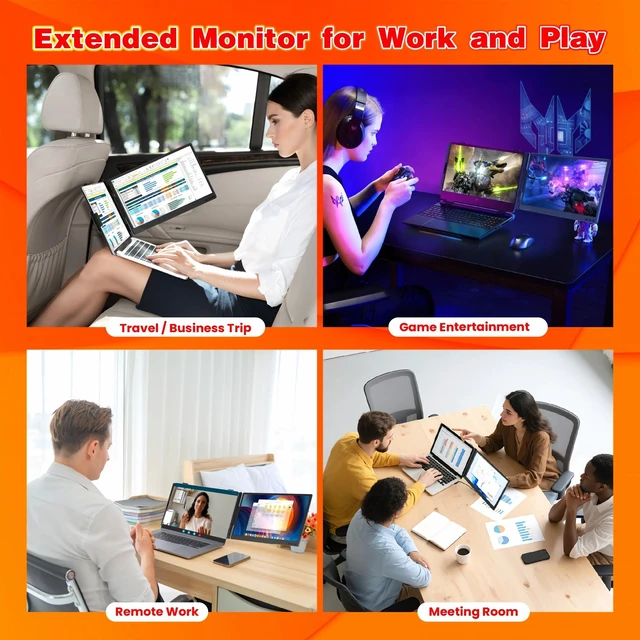 Alt view image 5 of 7 - Laptop Screen Extender, 14" FHD 1080P Portable Travel Monitor Ultra Thin 0.27", Fit 13-17" Laptop, Plug & Play, One cable connect, Screen Extender for Win/Mac/Chrome/Switch/Android