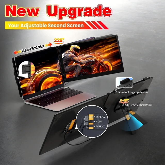 Alt view image 6 of 7 - Laptop Screen Extender, 14" FHD 1080P Portable Travel Monitor Ultra Thin 0.27", Fit 13-17" Laptop, Plug & Play, One cable connect, Screen Extender for Win/Mac/Chrome/Switch/Android