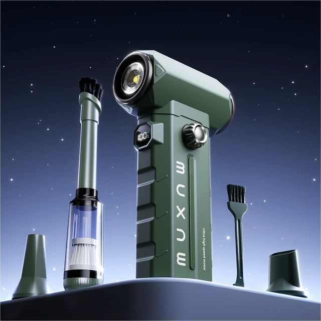 Main image of Electric Air Duster & Vacuum 2-in-1, 130000RPM Cordless Rechargeable Compressed Air Duster with 100-Speed Display, 8000mAh Battery, USB-C Fast Charging for PC, Home, Car Interior (Green)
