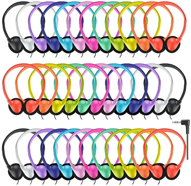 Main image of Classroom Headphones Bulk 30 Pack for School Kids,Wholesale Durable Earphones Class Set of Headphones for Students Children Toddler Teens and Adult Multi Color