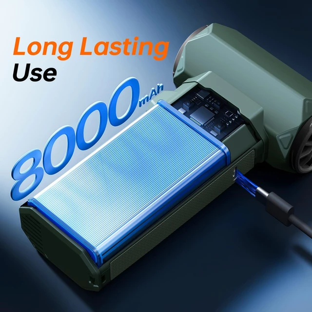 Alt view image 7 of 7 - Electric Air Duster & Vacuum 2-in-1, 130000RPM Cordless Rechargeable Compressed Air Duster with 100-Speed Display, 8000mAh Battery, USB-C Fast Charging for PC, Home, Car Interior (Green)