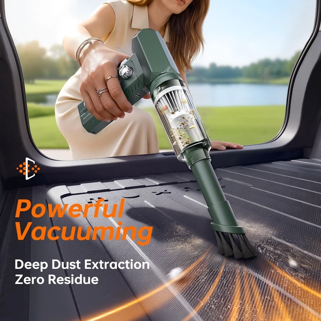 Alt view image 5 of 7 - Electric Air Duster & Vacuum 2-in-1, 130000RPM Cordless Rechargeable Compressed Air Duster with 100-Speed Display, 8000mAh Battery, USB-C Fast Charging for PC, Home, Car Interior (Green)