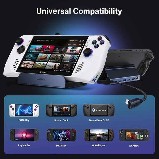 Alt view image 3 of 6 - 4K@144Hz Steam Deck Dock, for ASUS ROG Ally X/Legion Go/MSI Claw 8-in-1 Docking Station for ROG Alloy/Valve Stream Deck OLED Hub, HDMI 2.1, 1Gbps Ethernet, 3*USB-A 3.0, With 65W Adapter