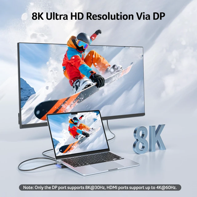 Alt view image 5 of 7 - Docking Station 3 Monitors, Laptop Docking Station Stand with 2HDMI+DP 11-in-1 USB C Dock with 8K DP, 4K@60Hz HDMI, 10Gbps Data, 1 Gbps Ethernet, 100W Power, SD/TF, Detachable Cable Connection