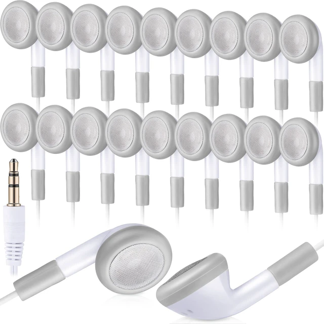 Main image of 200 Pack Earbuds Bulk Classroom Headphones Wired Earphones, White School Ear Buds, 3.5mm, 90cm TPE Cord, No Mic, Laptop Computer Lab Library Testing Use, Individually Wrapped