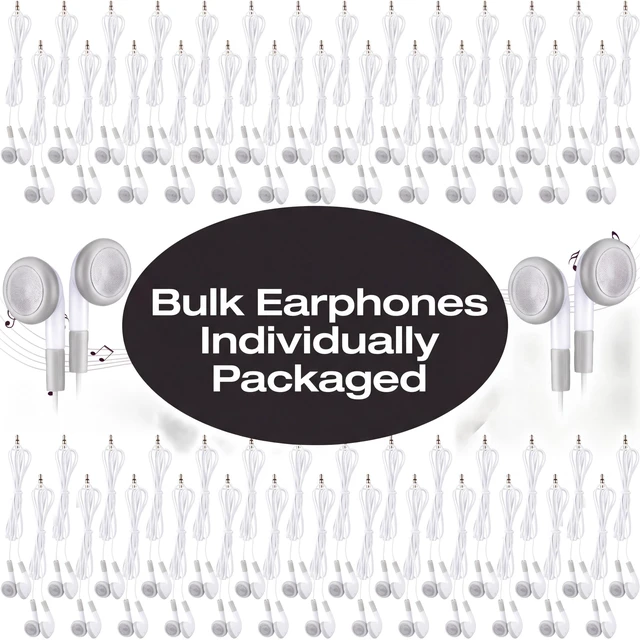 Alt view image 2 of 7 - 200 Pack Earbuds Bulk Classroom Headphones Wired Earphones, White School Ear Buds, 3.5mm, 90cm TPE Cord, No Mic, Laptop Computer Lab Library Testing Use, Individually Wrapped