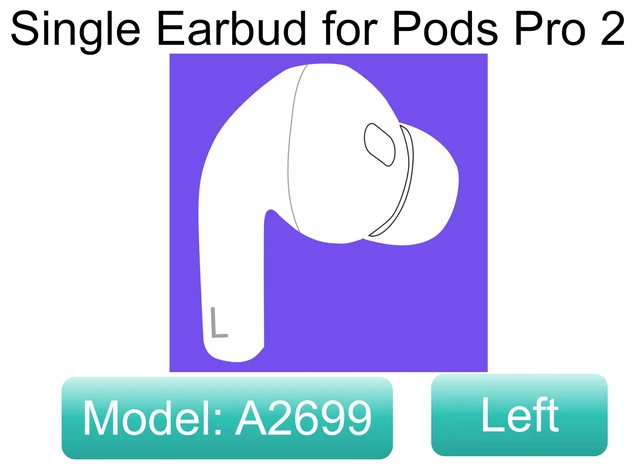 Alt view image 2 of 6 - Genuine A2699, One Left Ear Side Replacement Only, OEM Single Left Earbuds, A2698, for Air Pro (2nd Generation) Lightning Version, Compatible with Original Pods Pro 2 Case EarPads, Not New